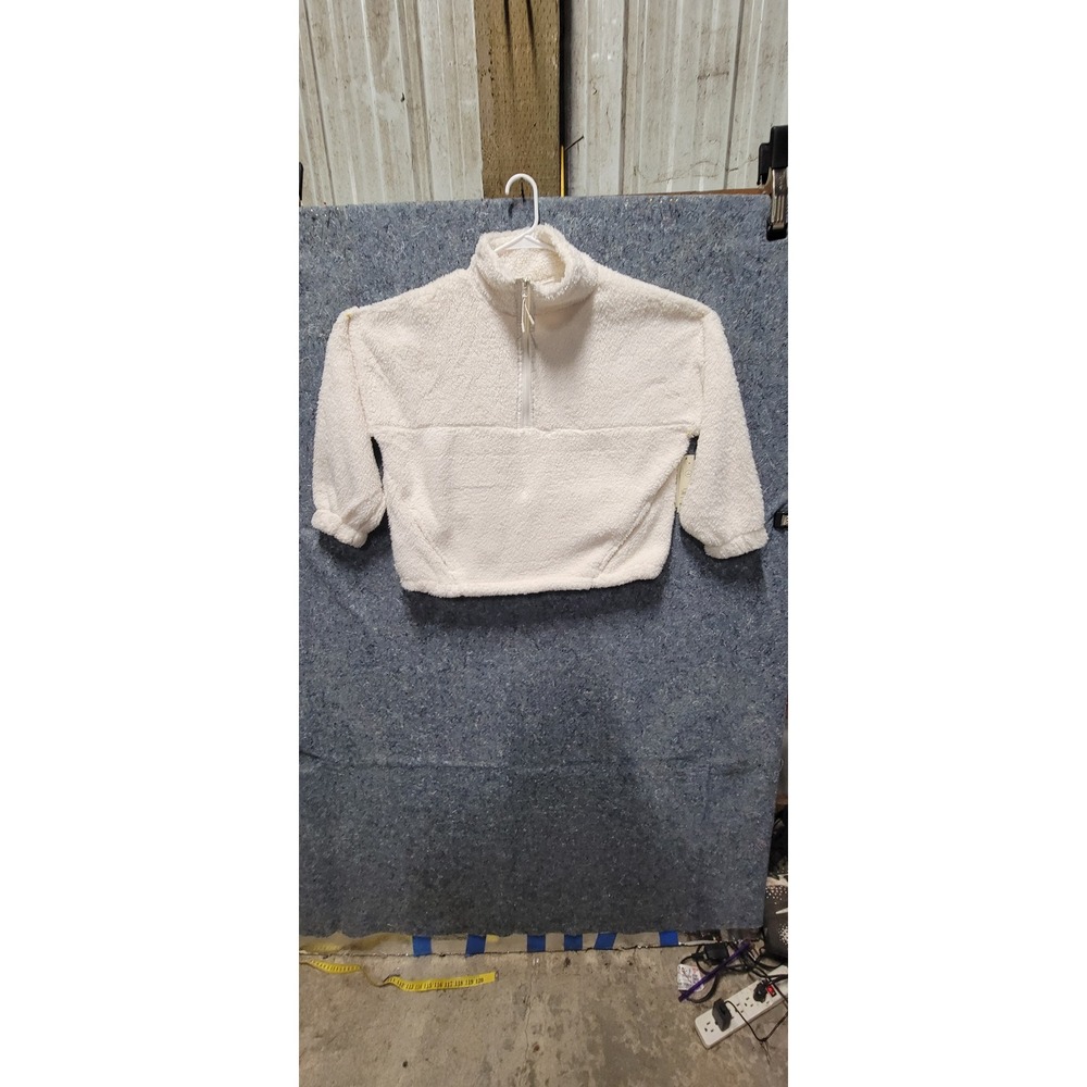 No Boundaries Women's Unsex Plush Pullover White Front 1/2 Zipper w/Pockets NWT